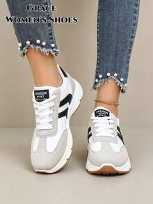 2026 New Women's Sports Shoes, Lightweight All-Season, Multi-Functional Athletic Style, Women's Lace-Up White Colorblock Shoes - Black - View 2
