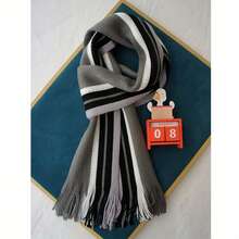 1 buah Syal Pria Rajut Luar Ruangan Bergaya Korea, Motif Garis-Garis, Warna Kontras, Bahan Akrilik Hangat, Tahan Dingin, dan Rumbai - MultiWarna - View 11