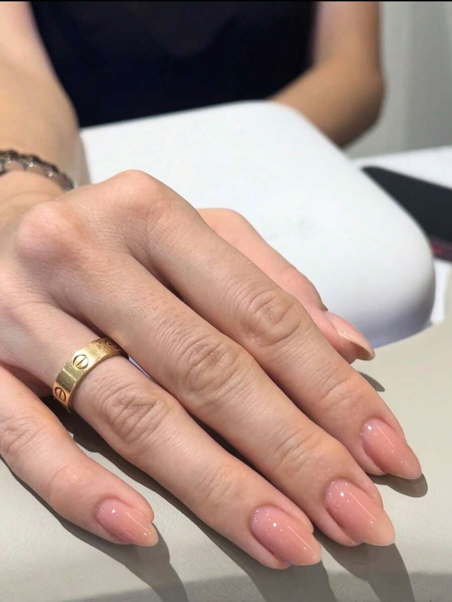 30pcs Short Almond Shape Nude Pink Glossy Press-On Nails, Acrylic False Nails Set, Includes 1pc Jelly Glue And 1pc Nail File - Multicolor - View 1