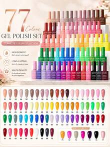 1pc 7.5ml Gel Nail Polish, Color-Matched Bottle Design, Soak Off UV/LED Nail Gel For Spring Summer Fall Winter Manicure, Home DIY Nail Art, Daily Nail Style, Solid Color Nail Design, 77 Colors Available For Personal Use, Nail Care - Multicolor - View 2