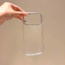Transparent Rhinestone Water Ripple Phone Case, Ins Style Light & Shadow Flowing Premium Feel, TPU Soft Edge Non-Yellowing Full Coverage Shockproof Protective Cover For 18 Pro Max/18 Pro/18/Duo/17/Air/16/15/14/13 Series - Clear - View 11