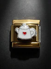 1/5pcs Cute Enamel Fruit Food Series Module Charm, Stainless Steel DIY Bracelet Spacer Bead/Watch Band / Watch Strap Decoration - Gold - View 13