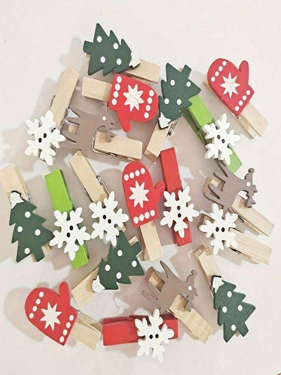 Christmas Clips DIY Handmade Clips, Used For Hanging Photos, Wedding Decoration, Party Favors, Christmas Tree, Gloves, Reindeer And Snowflakes, Multi-Functional Holiday Decoration, Suitable For Easter And Christmas - Multicolor - View 1