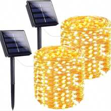 Cordão de Luz Solar Fio de Cobre 22m LED, Luz Colorida/Branco Quente/Branco Frio, À Prova D'água, Decoração Natal, Ano Novo, Jardim e Festa - Cordão de luzes de fio de cobre movido a energia solar com 22 metros de comprimento - Visão 12