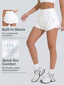 Women's 2-In-1 Athletic Shorts With Built-In Anti-Chafe High Elasticity Liner And Pockets, Fitness Tennis Running Shorts - White - View 6
