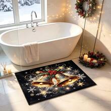 1pc Soft Faux Cashmere Material Floor Mat, Faux Cashmere Christmas Decorative Rug, Golden Bell Warm Winter Atmosphere, Entryway, Kitchen Bathroom Non-Slip, Bedroom Doorway, Holiday Atmosphere Decoration, Multi-Scenario Use Non-Slip Floor Mat, Room Decor, Holiday Gift - Multicolor - View 4