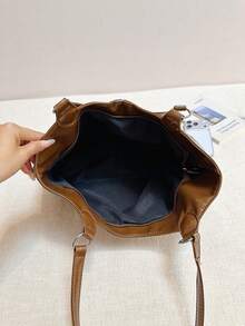 Vintage Large Capacity Tote Bag For Women, New Fashion Versatile Commuter Shoulder Bag - Brown - View 4