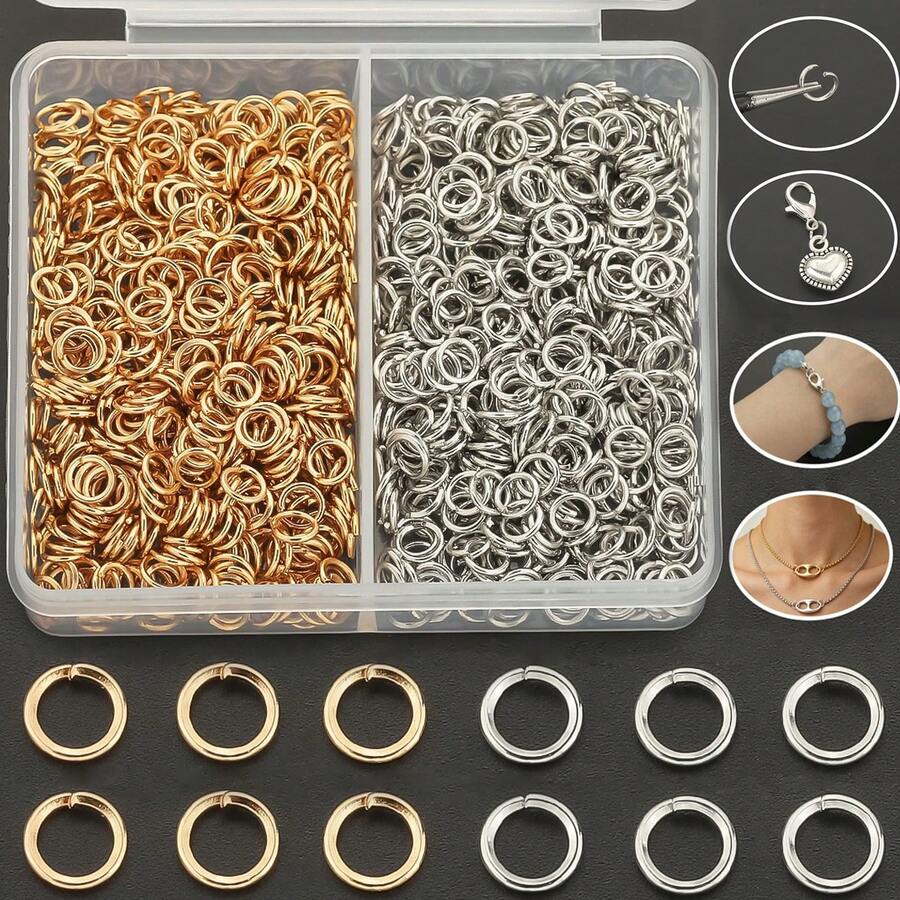 400pcs/600pcs/800pcs/1000pcs KC Golden+White K DIY Connector Rings, Includes Multiple Sizes Jump Rings, Round Single Loop, Suitable For DIY Jewelry Making, Bracelets, Anklets, Beaded Accessories, Pendant Necklace Connectors, Bag Chain Connector Rings, Open Jump Rings, Earring Dangle Open Loops, DIY Handmade Jewelry Accessories Making Materials - Jump Ring - View 1