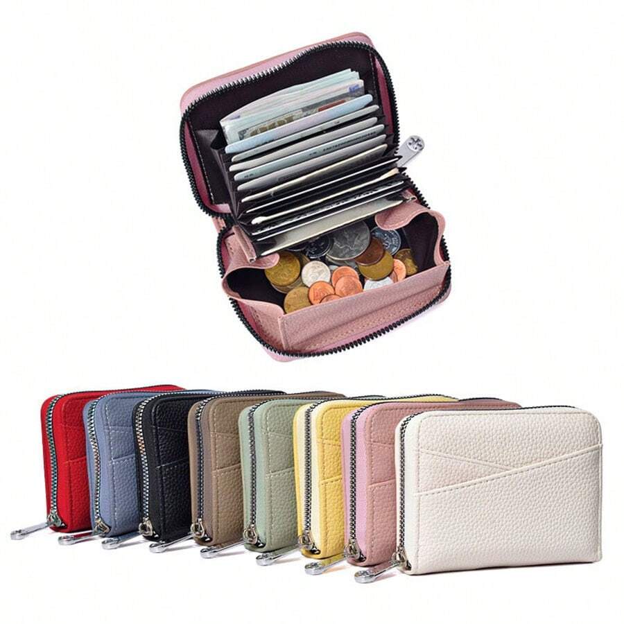 Litchi Texture Japanese Style Niche Zipper Wallet Coin Purse Multi-Function Coin Storage Bag Large Capacity