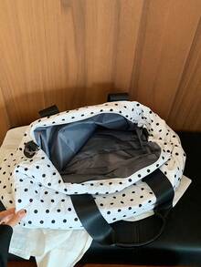 Dedoo 女款波點絎縫圖案托特手提包，外層拉鍊口袋，大容量，休閒風格，2026秋冬通勤旅行學生女款 - 白色 - 查看 6