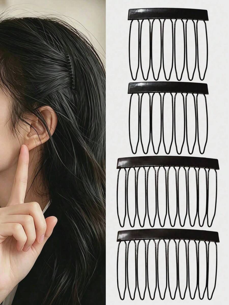 8/4/2/1pc Practical Invisible Hair Clips, Seamless Hair Combs, Side High Crown Hair Volumizing Tool, Small Hair Clips For Bangs And Loose Hair - Black - View 1