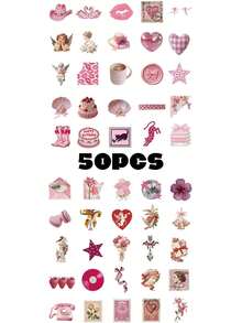 50PCS,Pink Heart Mobile Phone Stickers,PVC Material,Scrapbook Supplies,Creative And Aesthetic Design Sticker,Suitable For Mobile Phone Cases,Tablets,Laptops,Suitcases,Cars,Notebooks,Helmet,Guitar,Skateboard,Storage Box,Computer, - Multicolor - View 12
