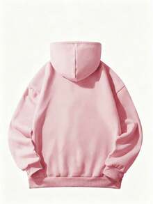 Cute Cartoon Face & Cat Paw Print Drawstring Sweatshirt, Casual Loose Kangaroo Pocket Pullover Sweatshirt, Women's - Pink - View 3