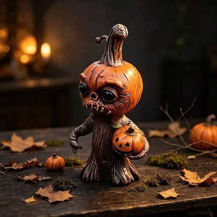 1pc Halloween Resin Pumpkin Figurine, Best-Selling Desktop Ornament, Holiday Scene Decor Craft - Multicolor - View 1