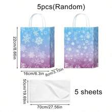 10/5/1pc Winter Snowflake Gift Paper Bag With Tissue Paper, Blue-Purple Gradient Snowflake Pattern With Handle Party Favor Bag, Reusable Holiday Gift Bag, Suitable For Christmas, Birthday, Wedding Party Supplies - Multicolor - View 13