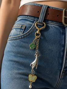 Heart-Shaped Lobster Clasp, Hand-Holding Heart Shape, Four-Leaf Clover, Butterfly, Imitation Jade Pendant Keychain; A Unique And Gentle Bag Charm. - Multicolor - View 9