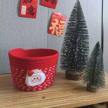 Christmas Gift Decorative Woven Storage Basket, Holiday Small Desktop Organizer, Holiday Small Accessory Candy Storage Bucket, Suitable For Vanity, Entryway, Desktop Home Decor, Adult Style - Multicolor - View 14