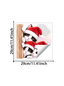 Cute Christmas Cat Window Stickers, Removable PVC Adhesive-Free Static Cling Film, Perfect For Winter Holiday Window Decorations, Home Decor, And Suitable For Living Rooms, Bedrooms, Doors, Shop Windows, And Christmas Party Decorations. - A - View 3