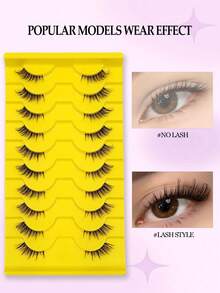 Asiteo 10 Pairs Half Eyelashes,Wispy Soft And Fluffy Lightweight Fake Lashes,3D Faux Mink Lashes,For Beginners Daily Used Makeup False Lashes,Natural Eyelashes Corner - Black - View 3