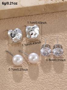NAIZHU 9 Pairs Kids Fashion Metallic Bow Geometric Faux Pearl Earrings Set, Suitable For Daily Wear, Party Accessories, Gift - Silver - View 8