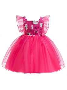 Gaun Putri Organza Merah Mawar untuk Pesta Halloween Bayi Perempuan, Cocok untuk Pesta. - Hot Pink - View 6