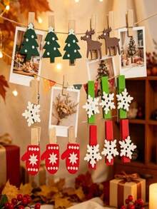 Christmas Clips DIY Handmade Clips, Used For Hanging Photos, Wedding Decoration, Party Favors, Christmas Tree, Gloves, Reindeer And Snowflakes, Multi-Functional Holiday Decoration, Suitable For Easter And Christmas - Multicolor - View 5