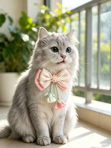 1pc Cute Satin Pet Collar Decorated With Exquisite Flower-Shaped And Woven Tassel Bow. Adjustable Design Suitable For Most Small Cats And Puppies, Lightweight And Comfortable, Perfect For Daily Wear, Parties And Holiday Photo Shoots. - Multicolor - View 5