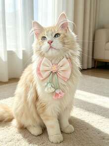 1pc Cute Satin Pet Collar Decorated With Exquisite Flower-Shaped And Woven Tassel Bow. Adjustable Design Suitable For Most Small Cats And Puppies, Lightweight And Comfortable, Perfect For Daily Wear, Parties And Holiday Photo Shoots. - Multicolor - View 4