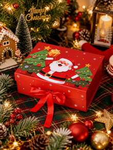 1pc Christmas Gift Box, Holiday Decorative Gift Packaging Box With Ribbon Bow, Reusable, Suitable For Home Christmas Party And Gift Giving - Multicolor - View 2