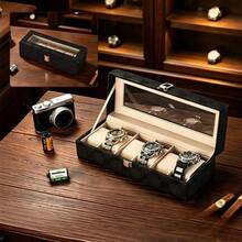1pc 6-Slot Watch Storage Box, Dust-Proof Transparent Display Anti-Scratch Large Capacity Premium PU Leather Soft Velvet Lining Watch Display Box, Vintage Elegant Floral Print Rectangular Transparent Glass Lid Metal Lock Detachable Watch Pillow Watch Collection Organizer Box For Home Vanity Bedroom Daily Use Father's Day Birthday Gift - Multicolor - View 12