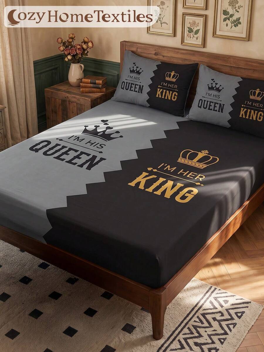 1pc Fitted Sheet Only, Black & Gray Printed Mattress Cover, Autumn Bedding, Soft Comfortable Cozy Breathable Wrinkle-Resistant, Machine Washable, Twin/Full/Queen/King, All Season, Pillow And Pillowcase Not Included, Dorm Bedding, Bedroom Decor