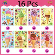 8/16/32pcs Kids DIY Ice Cream Stickers, Face Puzzle Sticker Sheets, 8 Ice Cream Designs, Suitable For Party Favors, Classroom Activity Prizes, Handmade DIY Gift Bag Fillers - Ice Cream Version - View 10