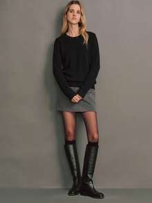 100% Pure Wool Merino Sweater Warm Knitted Pullover Cardigan Soft Skin-Friendly Black Knit Top Autumn Winter - Black - View 2