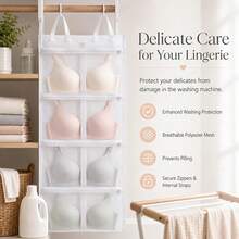 Hanging Multi-Functional Bra Laundry Storage Bag, Breathable Mesh Fabric With Multiple Compartments And Zipper, Machine Washable Lingerie And Underwear Anti-Tangle Wash Bag, Wardrobe Dorm Travel Storage And Drying Organizer Bag - View 5