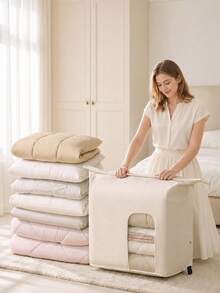 1pc Portable Quilt Compression Storage Bag, Extra Large Capacity Space‑Saving Organizer, Moving Packing Bag For Clothes, Bedding, Quilts, Pillows, Down Jackets, Sofa Cushions, For Fall‑Winter Seasonal Storage, Closet, Bedroom, Dorm & Travel - Multicolor - View 2