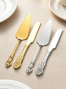 1pc/2pcs Vintage Stainless Steel Royal Cake Set, Cake Knife And Cake Server, Suitable For Dishwashing, Graduation, Party, Holiday, Travel, Gift - Multicolor - View 3