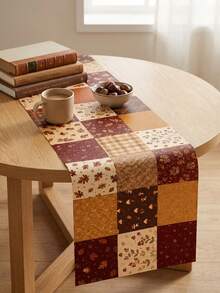 Autumn Vintage Table Runner, Pumpkin Maple Leaf Floral Plaid Print Long Tablecloth, Country Farmhouse Style Thanksgiving Decor, Suitable For Dining Room Kitchen Daily Meals, Country Style Autumn Party Decoration - Multicolor - View 7