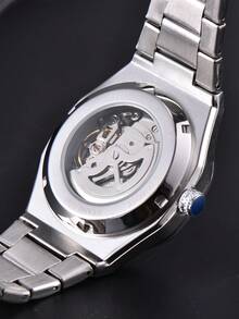 LONGLUX 1pc Men's Automatic Mechanical Watch With Calendar, Stainless Steel Band And Butterfly Clasp, Casual Business Style - White - View 6