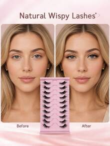 10 Pairs Half Lashes Natural, Dense, Curled, And Simulated Plush False Eyelashes Are Soft, Skin Friendly, Non Irritating, European And American Style Eyelashes That Can Be Used Multiple Times, Suitable For Daily Commuting Makeup - View 5