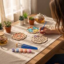 4/8pcs Mandala Wood Serving Mat, DIY Artistic Painting Creation, Heat-Resistant Desktop Protection Decoration, Suitable For Home Kitchen, Coffee Bar, Restaurant Table Decoration - Multicolor - View 8