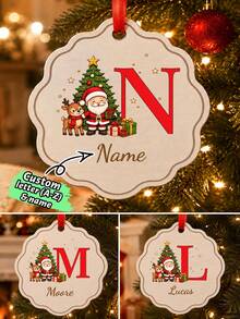 Custom Christmas Initial Name Ornament, Personalized Santa Reindeer Tree Hanging Decor, Festive Red Holiday Style, Customized Name Christmas Decoration, Customizable Monogram Keepsake, Christmas Tree Ornament, Holiday Gift 2026, Family, Friends - Style B - View 1