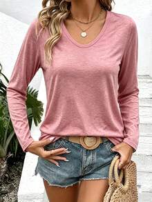 Women's Cherry Pattern Casual Versatile Daily Long Sleeve T-Shirt - Pink - View 3
