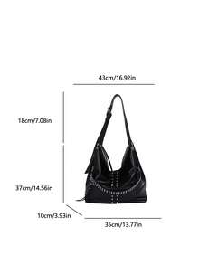 SHIMEINI 1pc New Fashion Punk Rivet Large Capacity Shoulder Tote Bag, Suitable For Women's Daily Use, Work Commute, Vacation Travel, Holiday, Party, Shopping, Gift - Black - View 7