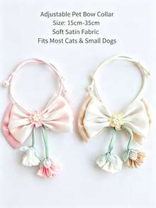 1pc Cute Satin Pet Collar Decorated With Exquisite Flower-Shaped And Woven Tassel Bow. Adjustable Design Suitable For Most Small Cats And Puppies, Lightweight And Comfortable, Perfect For Daily Wear, Parties And Holiday Photo Shoots. - Multicolor - View 10