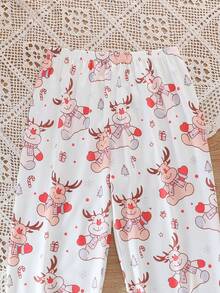 Children's Christmas Cartoon Deer All-Over Print Breathable Comfortable Turn-Down Collar Button-Up Pajama Set Long Sleeve Long Pants For Girls - Multicolor - View 8