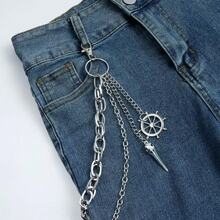 Double Layer Metal Gothic Nautical Pants Chain, Unisex Waist Chain Accessory, Rebel Aesthetic Jewelry - Silver - View 7