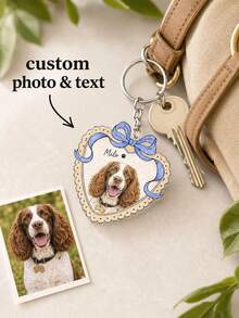 Custom Pet Photo Keychain, Heart Bow Pet Portrait Key Ring, Personalized Pet Name Acrylic Keychain Gift For Pet Lovers - Multi-color - View 10