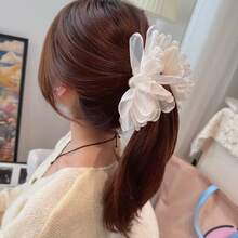 1/2/3pcs Women's Elegant Pearl Mesh Banana Hair Clips, Floral Hair Accessories, Suitable For Daily Wear, Home, Commute, Party, Birthday Gift, Preppy Style - White - View 4