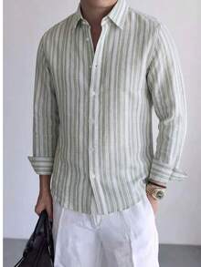 Men's Striped Versatile Casual Daily Long Sleeve Shirt - Multicolor - View 1