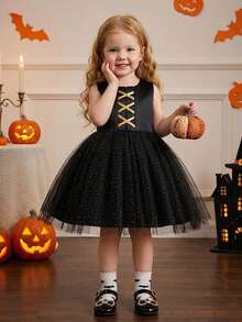 Gaun Pesta Halloween Bayi Perempuan Berbahan Jala Hitam, Gaun Putri yang Cocok untuk Pesta - Hitam - View 3